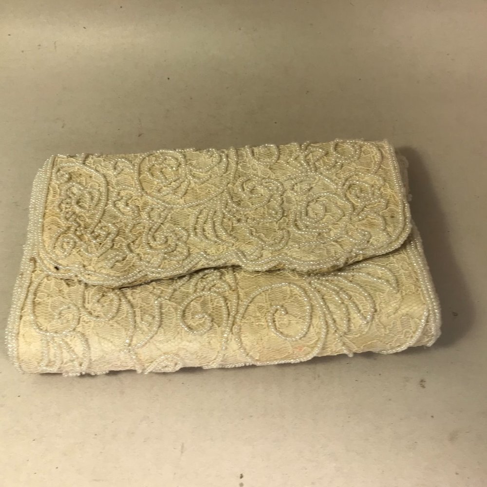 Vintage White Beaded Clutch Purse Wedding 1960's